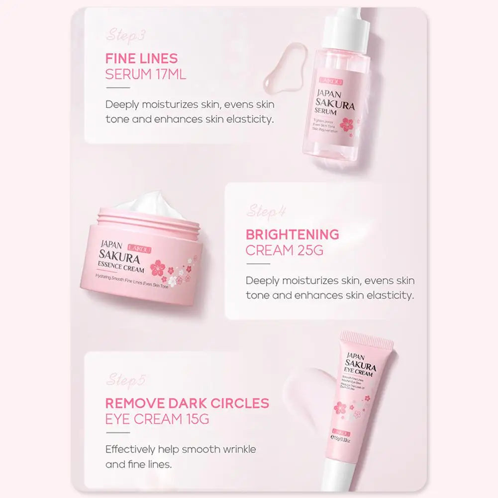 5/3 pz/set Sakura Set Per La Cura Della Pelle Crema Per Il Viso Siero Toner Detergente Per Il Viso Crema Solare Crema Per Gli Occhi Confezione Regalo Viso Set Per La Cura Della Pelle Prodotto