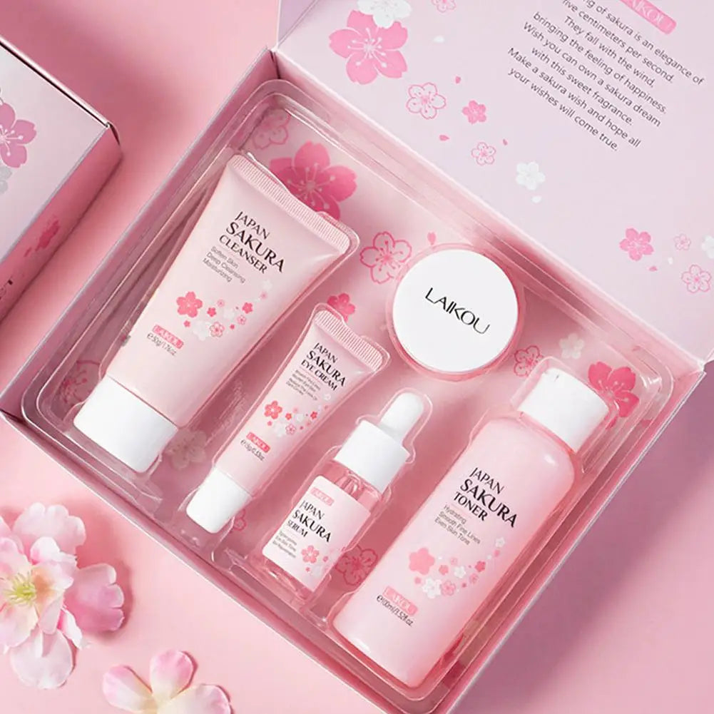 5/3 pz/set Sakura Set Per La Cura Della Pelle Crema Per Il Viso Siero Toner Detergente Per Il Viso Crema Solare Crema Per Gli Occhi Confezione Regalo Viso Set Per La Cura Della Pelle Prodotto