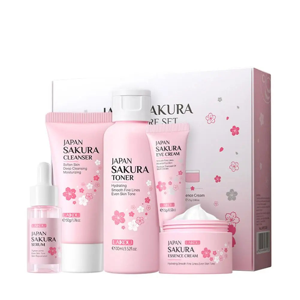 5/3 pz/set Sakura Set Per La Cura Della Pelle Crema Per Il Viso Siero Toner Detergente Per Il Viso Crema Solare Crema Per Gli Occhi Confezione Regalo Viso Set Per La Cura Della Pelle Prodotto