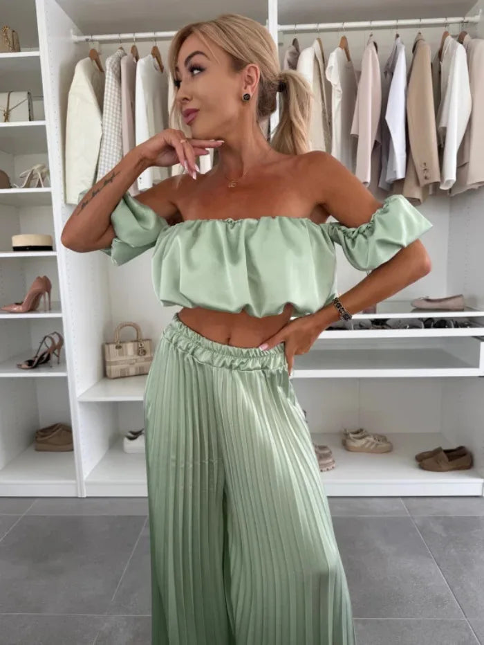 2025 moda estiva nuova donna elegante abito senza spalline casual tinta unita temperamento pantaloni elastici pieghevoli
