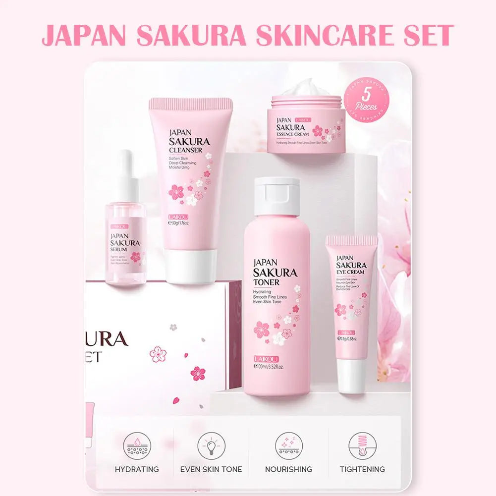 5/3 pz/set Sakura Set Per La Cura Della Pelle Crema Per Il Viso Siero Toner Detergente Per Il Viso Crema Solare Crema Per Gli Occhi Confezione Regalo Viso Set Per La Cura Della Pelle Prodotto