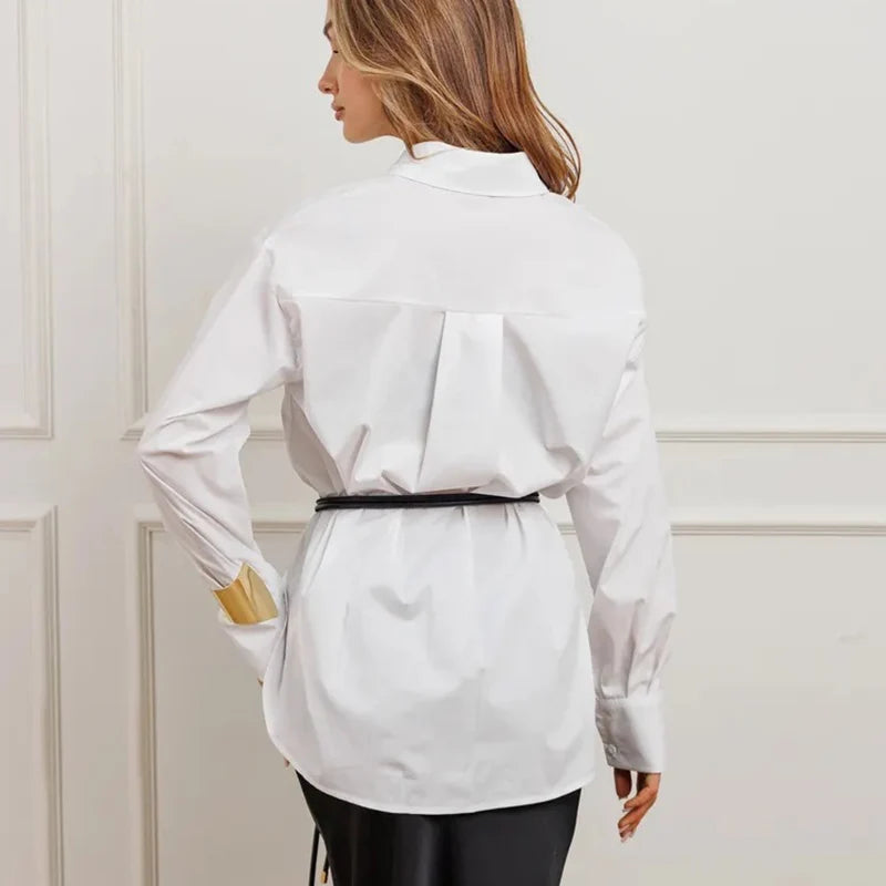 Camicia a righe blu moda da donna 2025 OL manica lunga colletto rovesciato camicetta donna abbottonatura camicie da ufficio larghe da donna