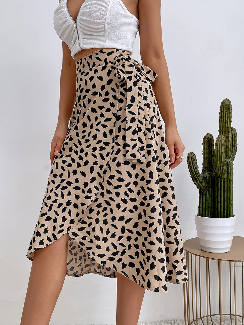 Benuynffy Boho Donna Casual Stampa Cravatta Gonna a portafoglio laterale Elegante vita alta Donna Estate Asimmetrico Lunghezza al ginocchio Gonne a trapezio