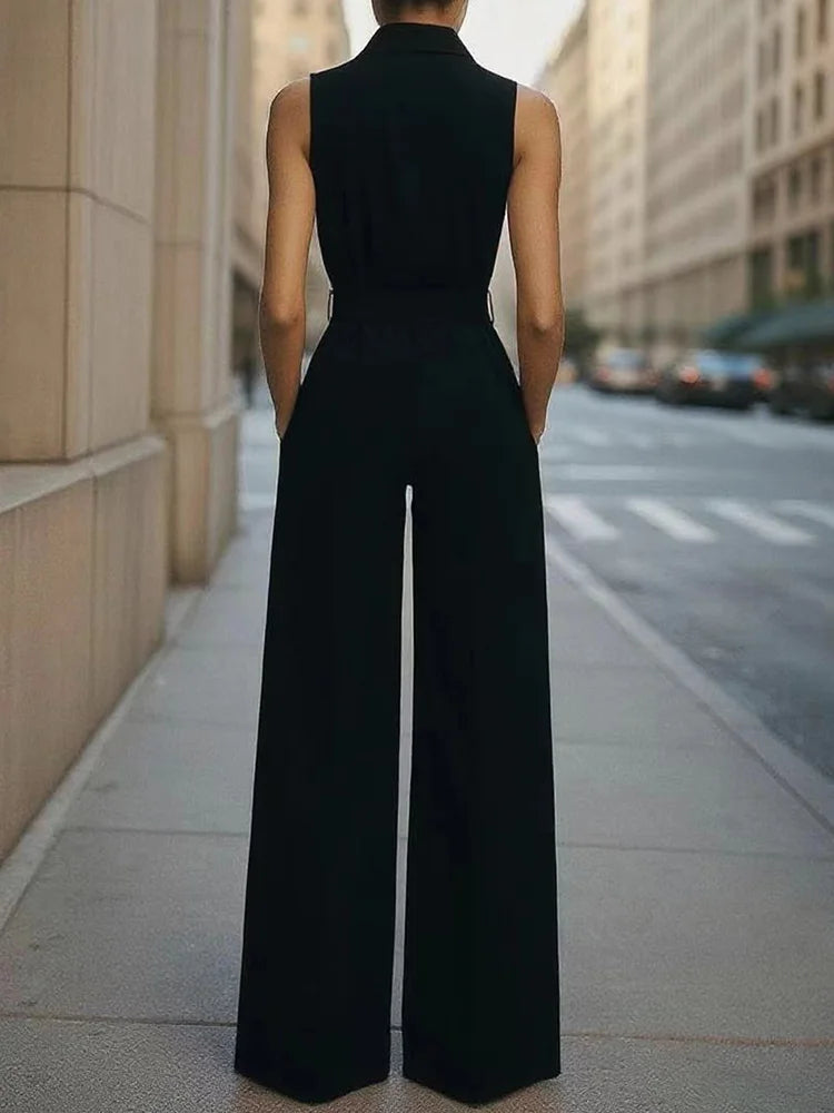 2025 Tute patchwork solide senza maniche, tute chic con colletto rovesciato per le vacanze estive da donna, tute semplici da donna con lacci