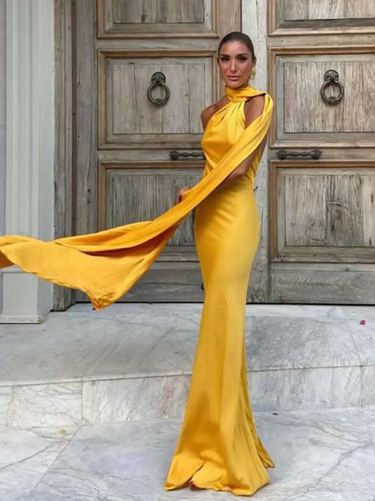 Elegante nastro solido Abito da donna con scollo all'americana con spalle scoperte Senza maniche Backless Slim Abiti lunghi femminili 2025 Estate New Chic Lady Robe