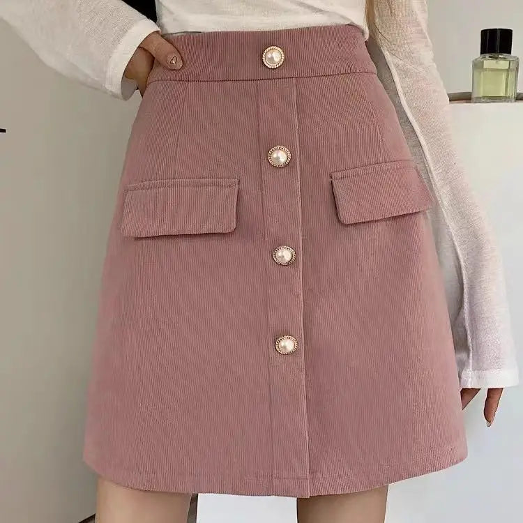 Gonna rosa a vita alta per le donne Primavera Autunno 2025 Nuova linea A per grasso Mm che copre la pancia e i glutei dimagranti Gonna corta
