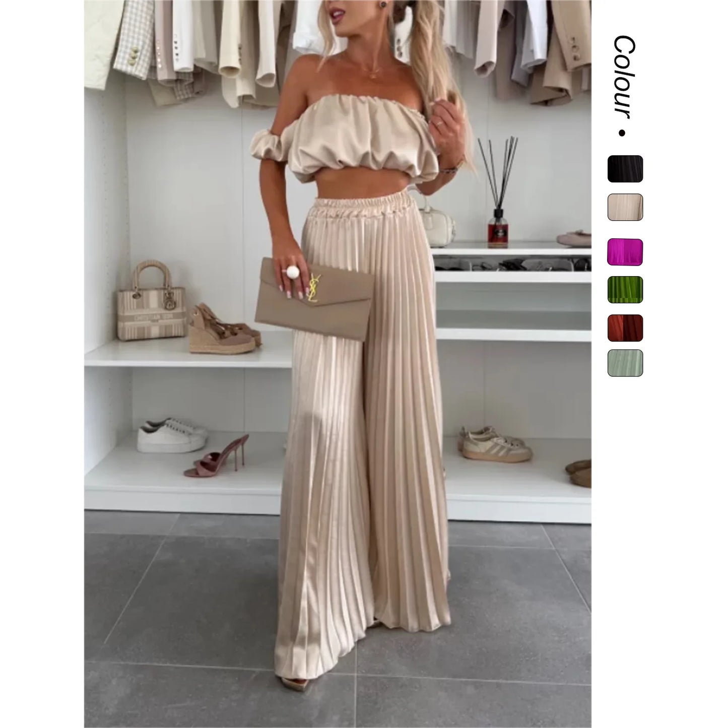 2025 moda estiva nuova donna elegante abito senza spalline casual tinta unita temperamento pantaloni elastici pieghevoli