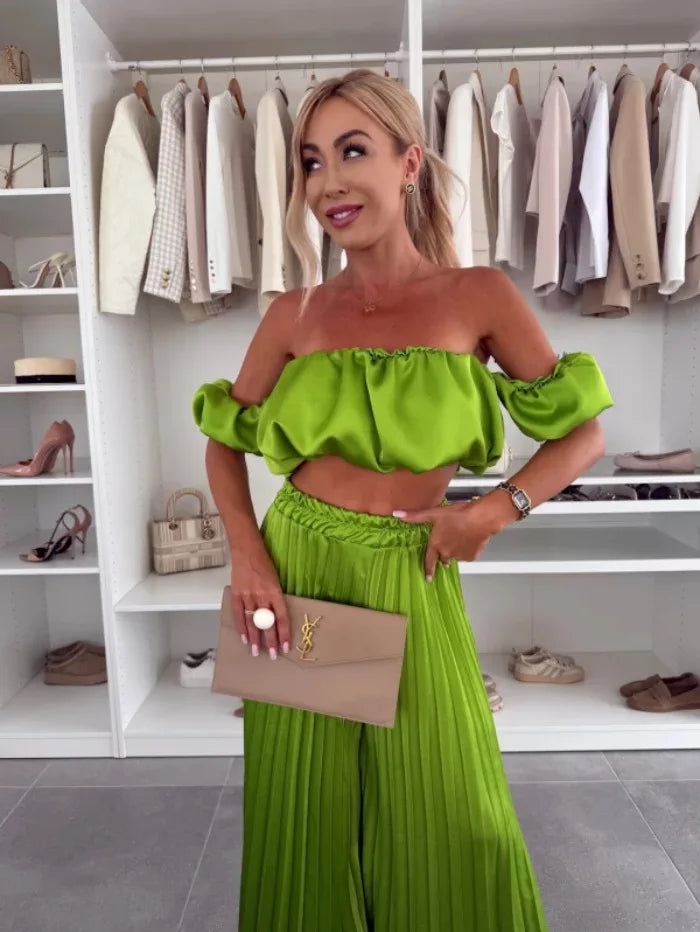 2025 moda estiva nuova donna elegante abito senza spalline casual tinta unita temperamento pantaloni elastici pieghevoli