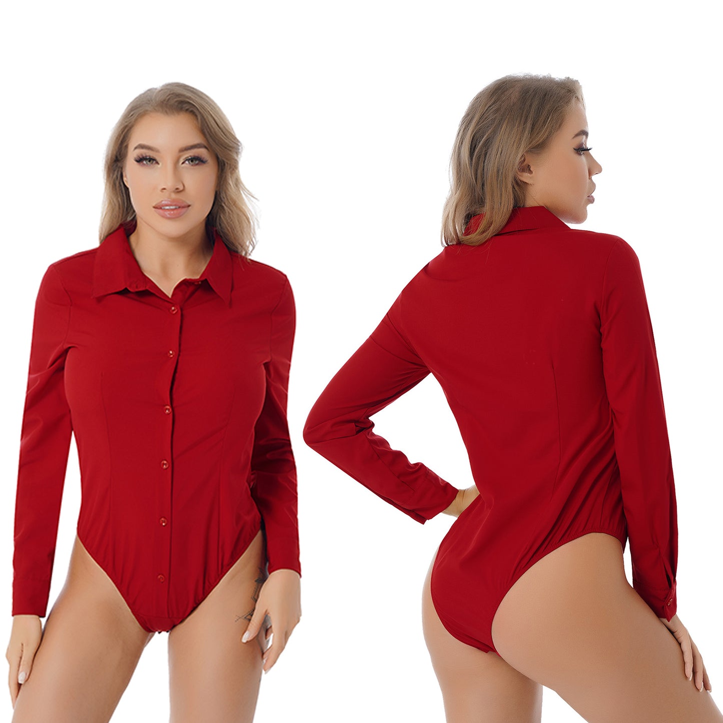 Camicia per il corpo da donna Divise da lavoro per signora da ufficio Camicette bianche Abiti slim Camicia OL a maniche lunghe Body Camicia da lavoro di facile manutenzione