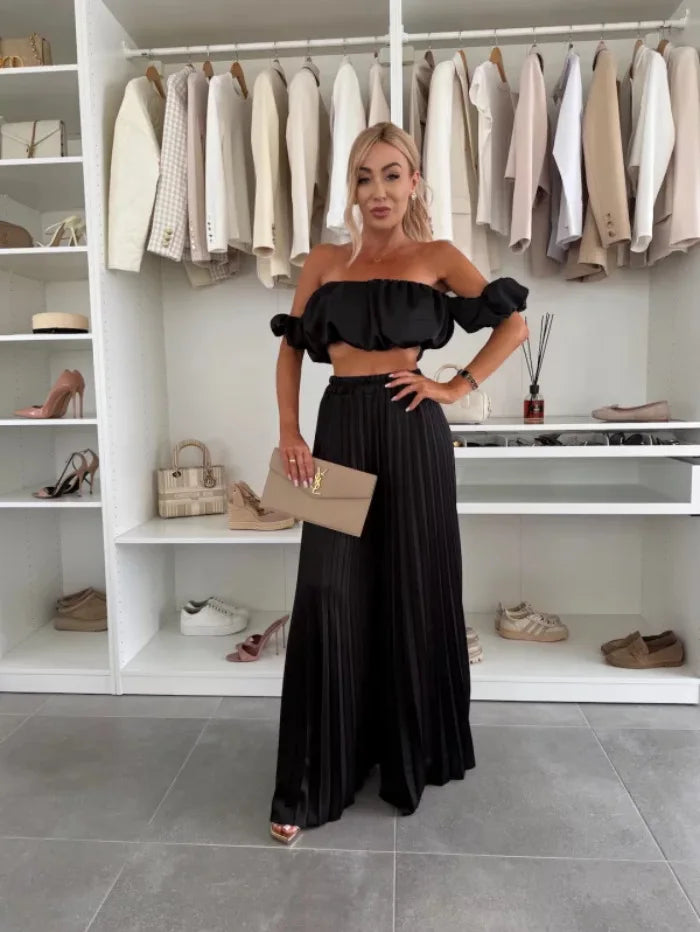 2025 moda estiva nuova donna elegante abito senza spalline casual tinta unita temperamento pantaloni elastici pieghevoli