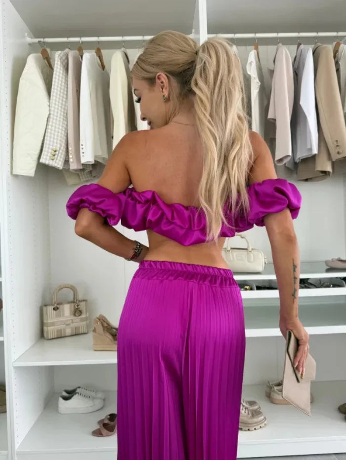 2025 moda estiva nuova donna elegante abito senza spalline casual tinta unita temperamento pantaloni elastici pieghevoli