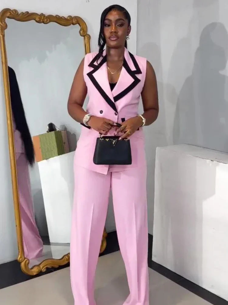 Abito da donna da ufficio con blocco colore elegante stile moda da donna Gilet senza maniche Pantaloni a gamba larga Set da 2 pezzi 2025 Nuovo in estate