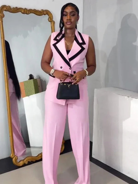 Abito da donna da ufficio con blocco colore elegante stile moda da donna Gilet senza maniche Pantaloni a gamba larga Set da 2 pezzi 2025 Nuovo in estate