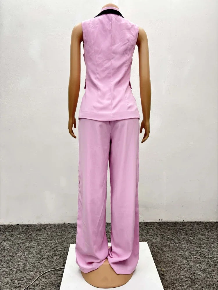 Abito da donna da ufficio con blocco colore elegante stile moda da donna Gilet senza maniche Pantaloni a gamba larga Set da 2 pezzi 2025 Nuovo in estate