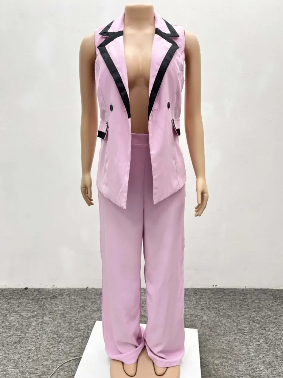Abito da donna da ufficio con blocco colore elegante stile moda da donna Gilet senza maniche Pantaloni a gamba larga Set da 2 pezzi 2025 Nuovo in estate