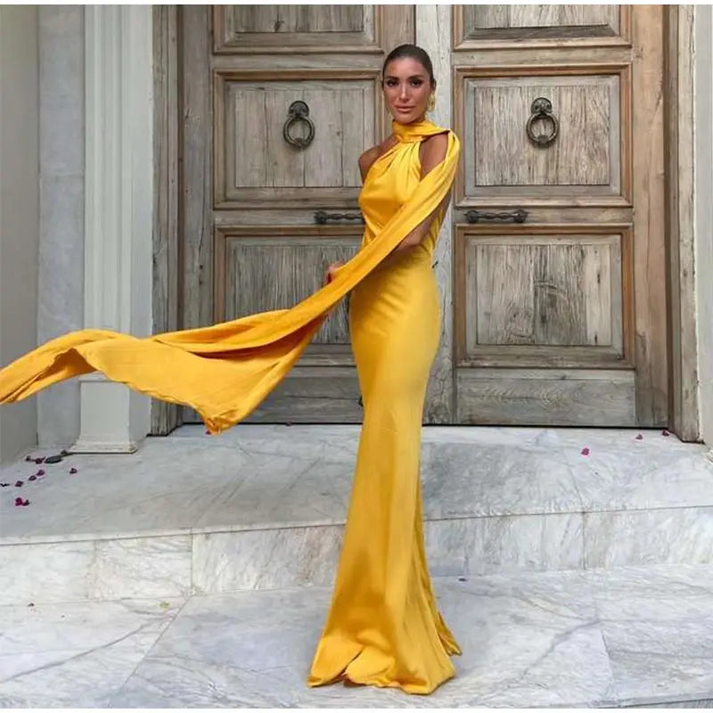 Elegante nastro solido Abito da donna con scollo all'americana con spalle scoperte Senza maniche Backless Slim Abiti lunghi femminili 2025 Estate New Chic Lady Robe