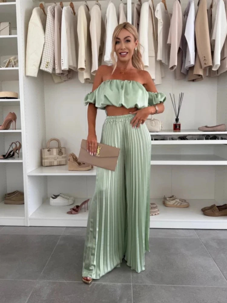 2025 moda estiva nuova donna elegante abito senza spalline casual tinta unita temperamento pantaloni elastici pieghevoli