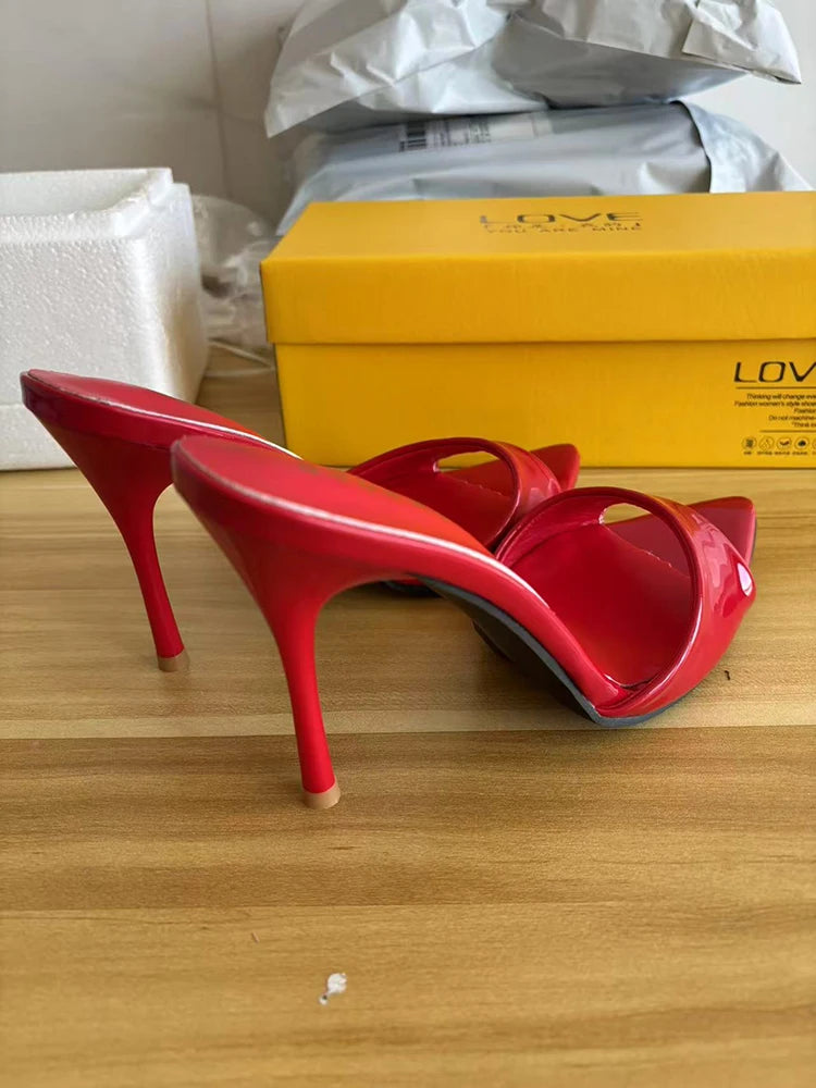 Pantofole da donna estive con tacco alto sottile sexy Pantofole da donna con punta aperta alla moda Sandali da festa spogliarellista da donna