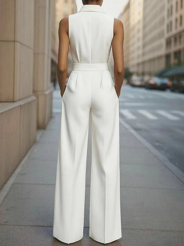 2025 Tute patchwork solide senza maniche, tute chic con colletto rovesciato per le vacanze estive da donna, tute semplici da donna con lacci
