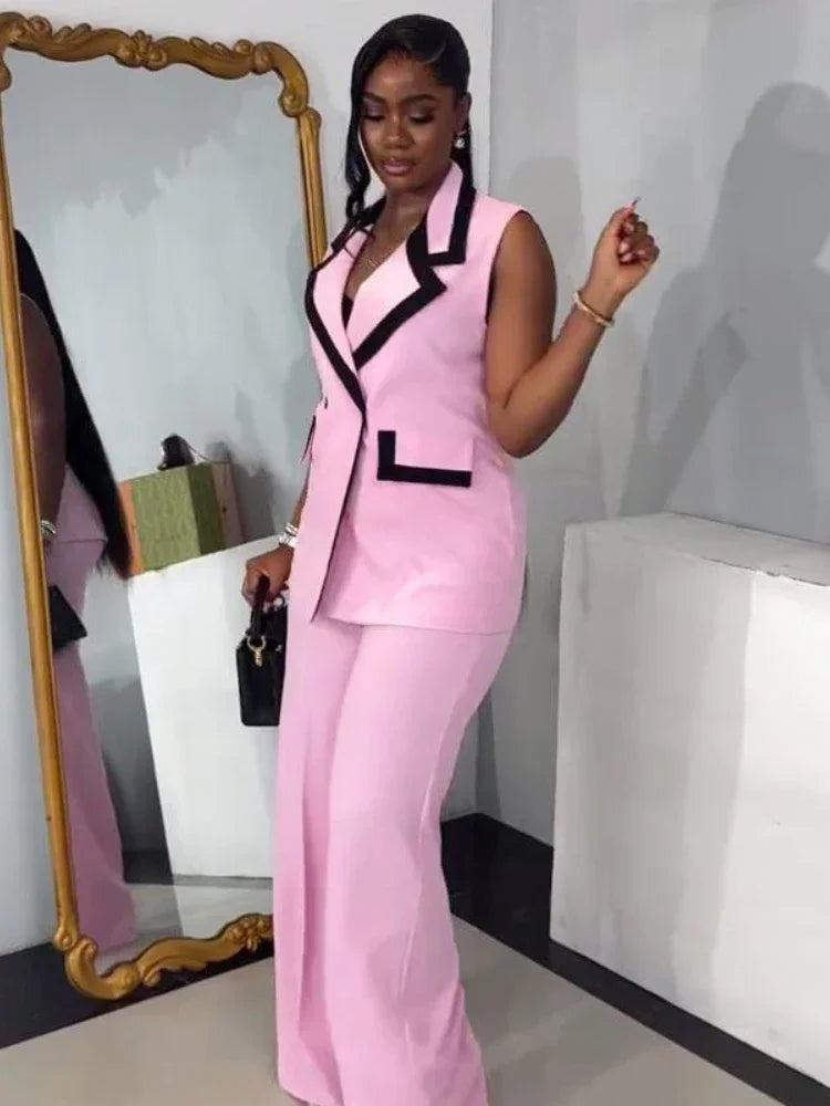 Abito da donna da ufficio con blocco colore elegante stile moda da donna Gilet senza maniche Pantaloni a gamba larga Set da 2 pezzi 2025 Nuovo in estate