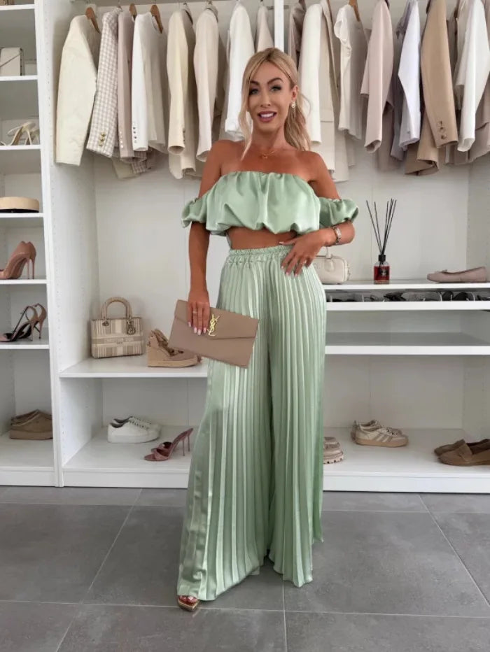2025 moda estiva nuova donna elegante abito senza spalline casual tinta unita temperamento pantaloni elastici pieghevoli