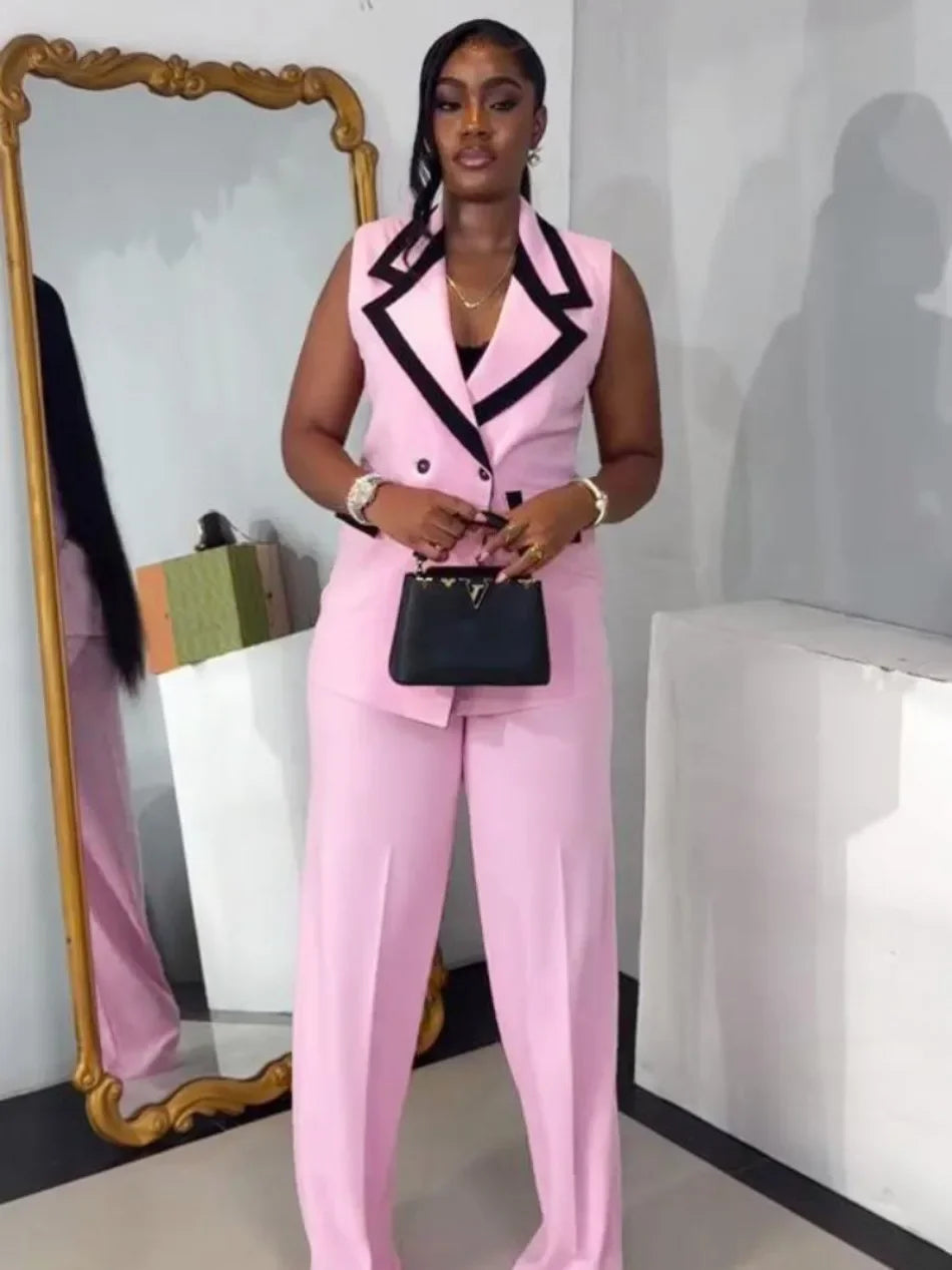 Abito da donna da ufficio con blocco colore elegante stile moda da donna Gilet senza maniche Pantaloni a gamba larga Set da 2 pezzi 2025 Nuovo in estate
