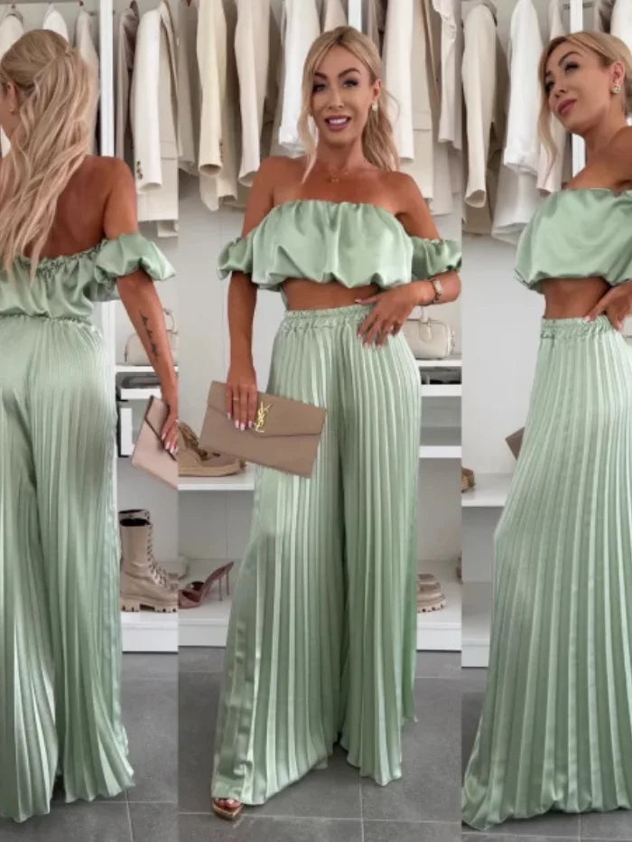 2025 moda estiva nuova donna elegante abito senza spalline casual tinta unita temperamento pantaloni elastici pieghevoli