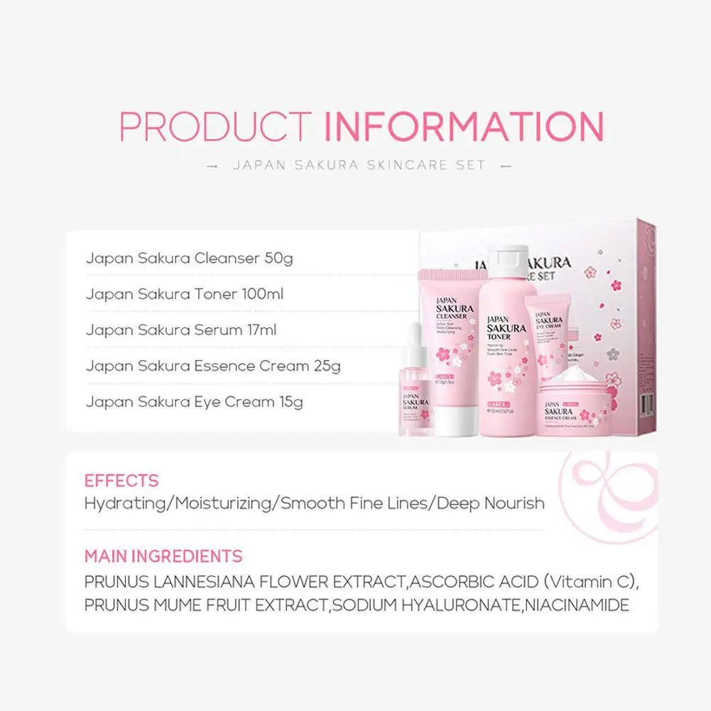 5/3 pz/set Sakura Set Per La Cura Della Pelle Crema Per Il Viso Siero Toner Detergente Per Il Viso Crema Solare Crema Per Gli Occhi Confezione Regalo Viso Set Per La Cura Della Pelle Prodotto