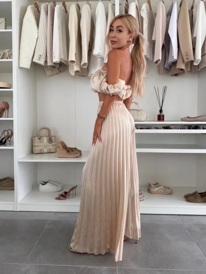 2025 moda estiva nuova donna elegante abito senza spalline casual tinta unita temperamento pantaloni elastici pieghevoli