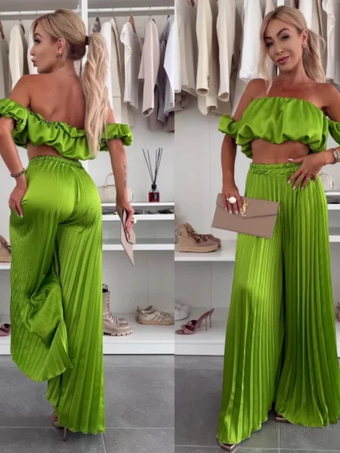2025 moda estiva nuova donna elegante abito senza spalline casual tinta unita temperamento pantaloni elastici pieghevoli