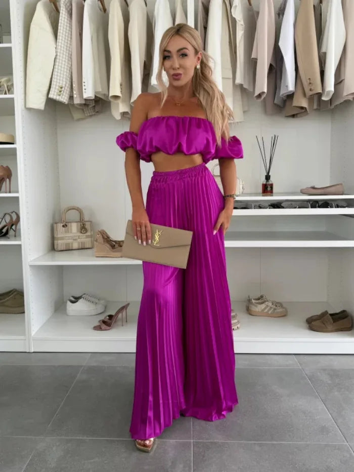 2025 moda estiva nuova donna elegante abito senza spalline casual tinta unita temperamento pantaloni elastici pieghevoli