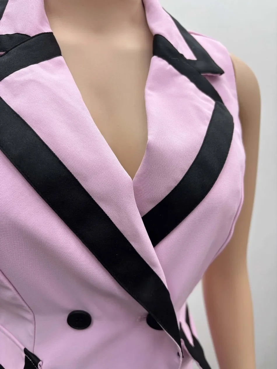 Abito da donna da ufficio con blocco colore elegante stile moda da donna Gilet senza maniche Pantaloni a gamba larga Set da 2 pezzi 2025 Nuovo in estate
