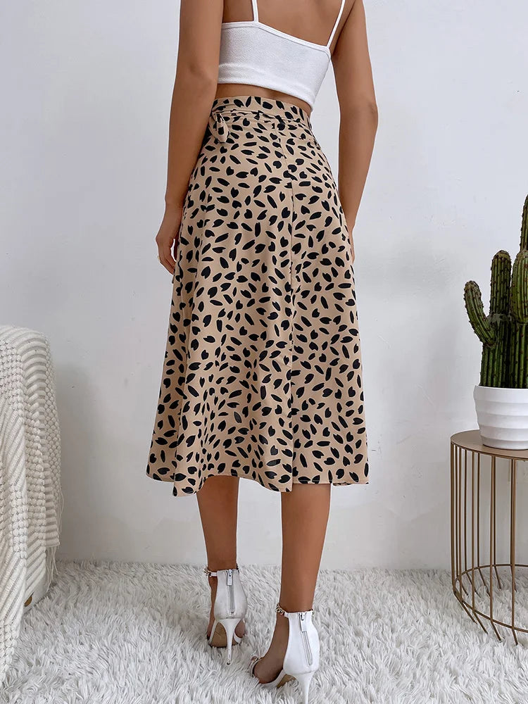 Benuynffy Boho Donna Casual Stampa Cravatta Gonna a portafoglio laterale Elegante vita alta Donna Estate Asimmetrico Lunghezza al ginocchio Gonne a trapezio