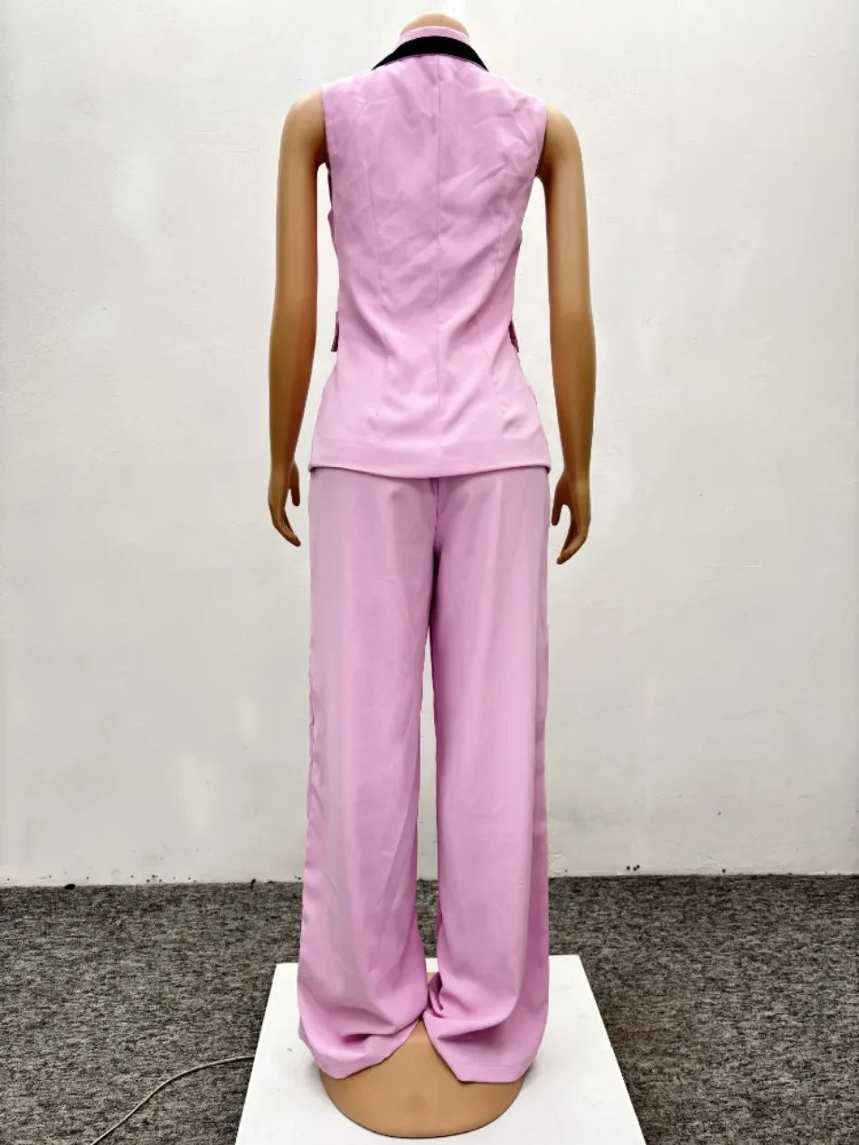 Abito da donna da ufficio con blocco colore elegante stile moda da donna Gilet senza maniche Pantaloni a gamba larga Set da 2 pezzi 2025 Nuovo in estate