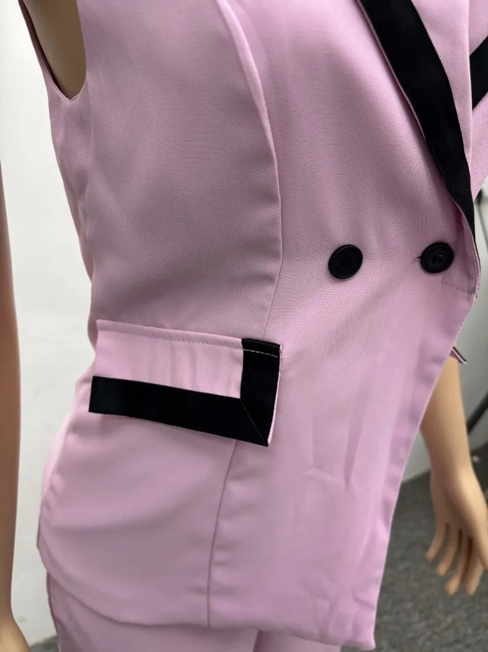 Abito da donna da ufficio con blocco colore elegante stile moda da donna Gilet senza maniche Pantaloni a gamba larga Set da 2 pezzi 2025 Nuovo in estate