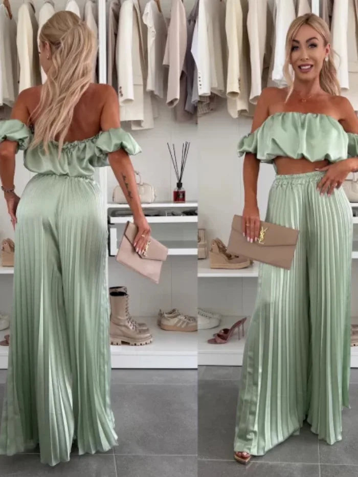 2025 moda estiva nuova donna elegante abito senza spalline casual tinta unita temperamento pantaloni elastici pieghevoli