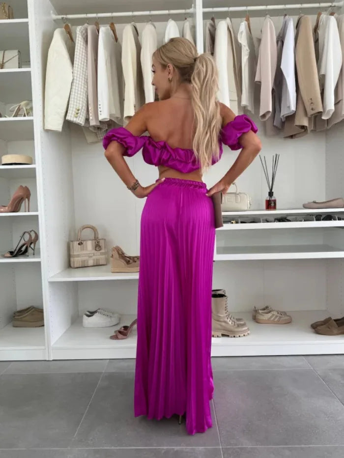 2025 moda estiva nuova donna elegante abito senza spalline casual tinta unita temperamento pantaloni elastici pieghevoli