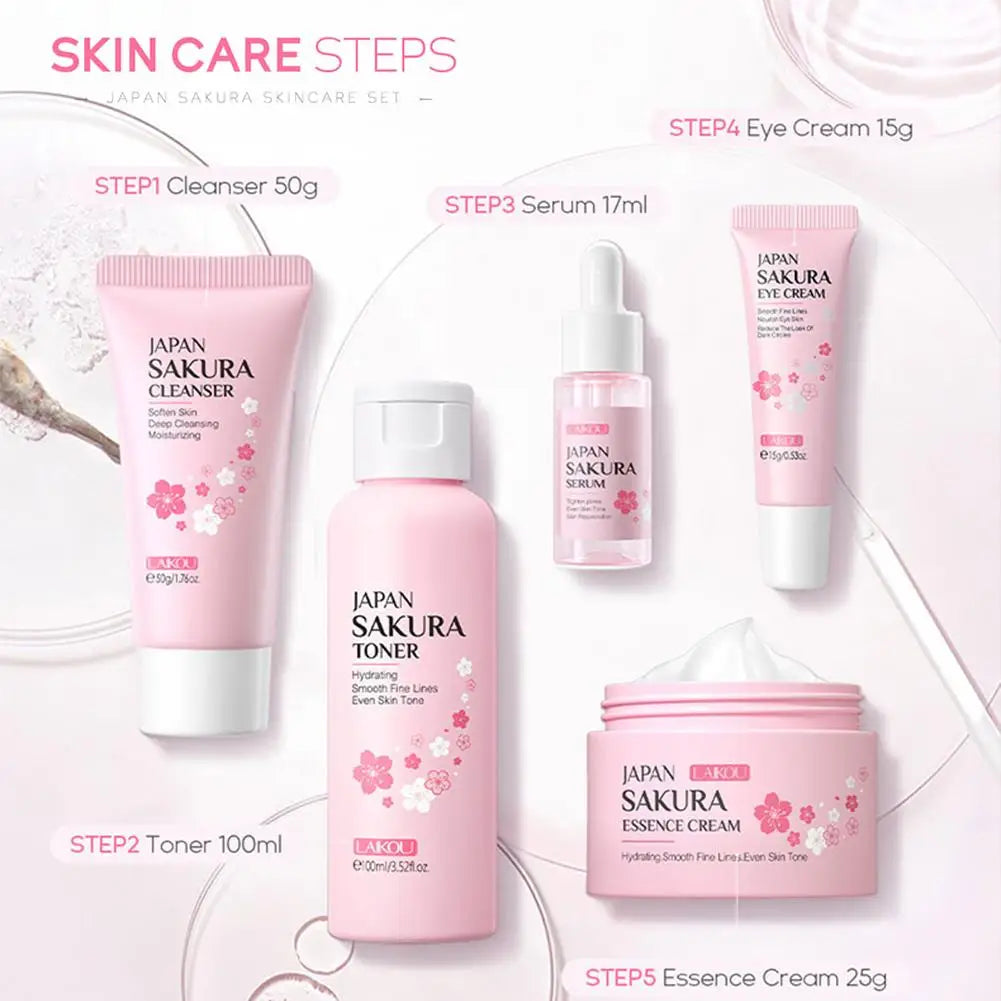 5/3 pz/set Sakura Set Per La Cura Della Pelle Crema Per Il Viso Siero Toner Detergente Per Il Viso Crema Solare Crema Per Gli Occhi Confezione Regalo Viso Set Per La Cura Della Pelle Prodotto