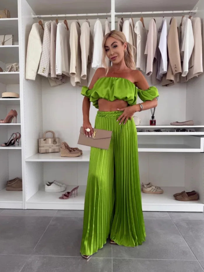 2025 moda estiva nuova donna elegante abito senza spalline casual tinta unita temperamento pantaloni elastici pieghevoli