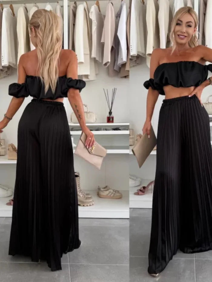 2025 moda estiva nuova donna elegante abito senza spalline casual tinta unita temperamento pantaloni elastici pieghevoli