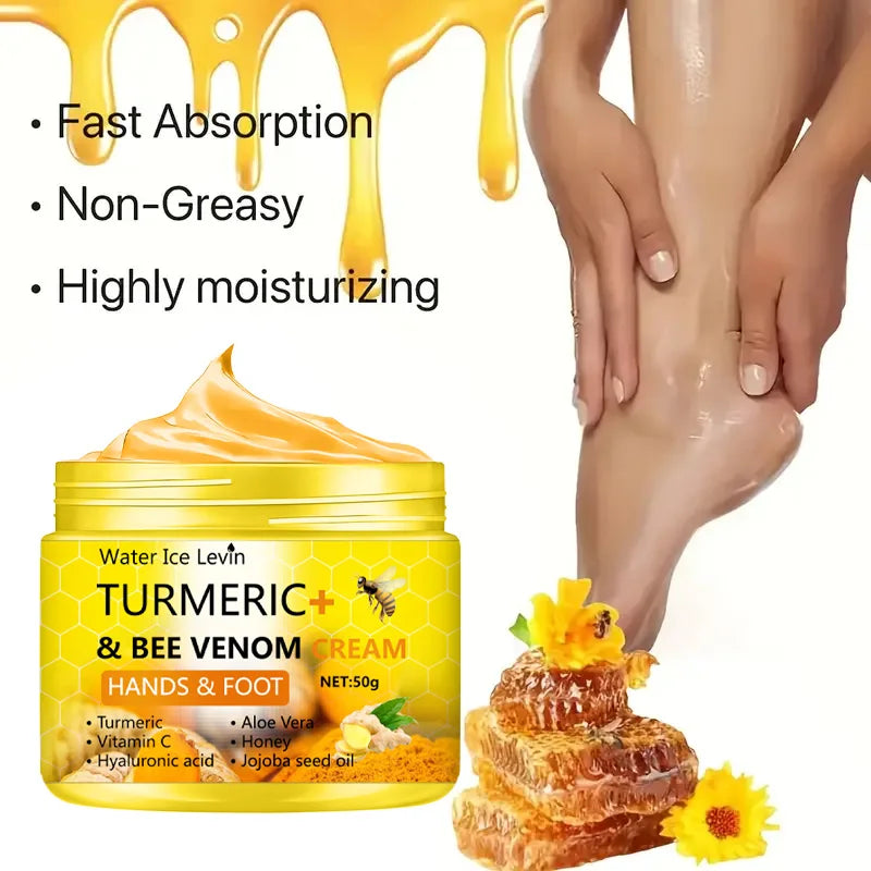 Crema per Piedi e Mani alla Curcuma e Veleno d'Ape - Antiscrenpolature Riparatrice Rimozione Pelle Morta 50g