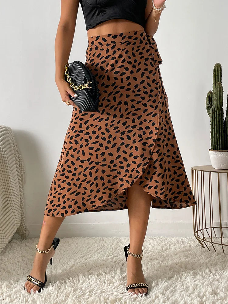 Benuynffy Boho Donna Casual Stampa Cravatta Gonna a portafoglio laterale Elegante vita alta Donna Estate Asimmetrico Lunghezza al ginocchio Gonne a trapezio