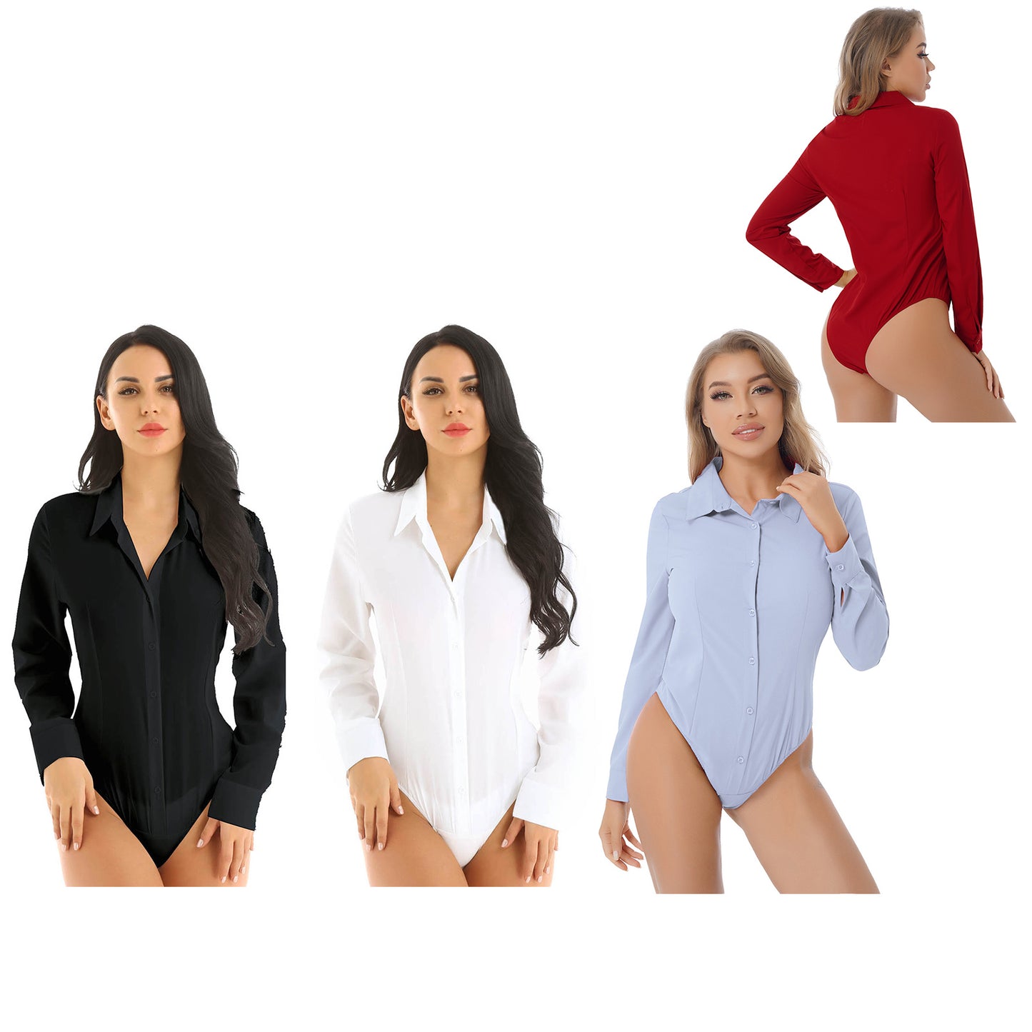 Camicia per il corpo da donna Divise da lavoro per signora da ufficio Camicette bianche Abiti slim Camicia OL a maniche lunghe Body Camicia da lavoro di facile manutenzione