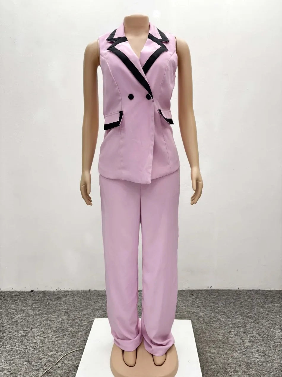 Abito da donna da ufficio con blocco colore elegante stile moda da donna Gilet senza maniche Pantaloni a gamba larga Set da 2 pezzi 2025 Nuovo in estate