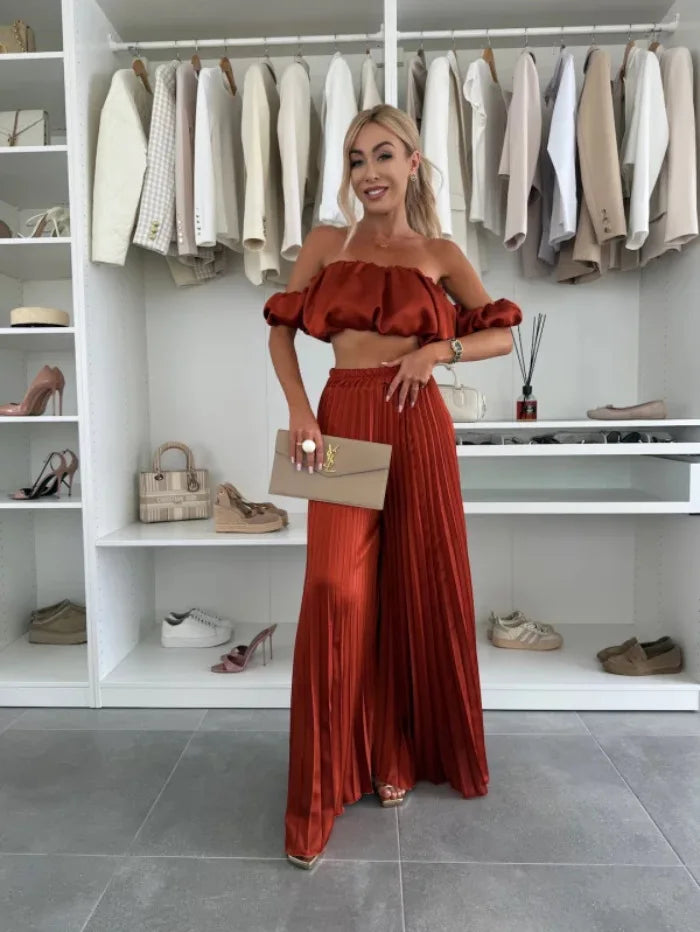 2025 moda estiva nuova donna elegante abito senza spalline casual tinta unita temperamento pantaloni elastici pieghevoli