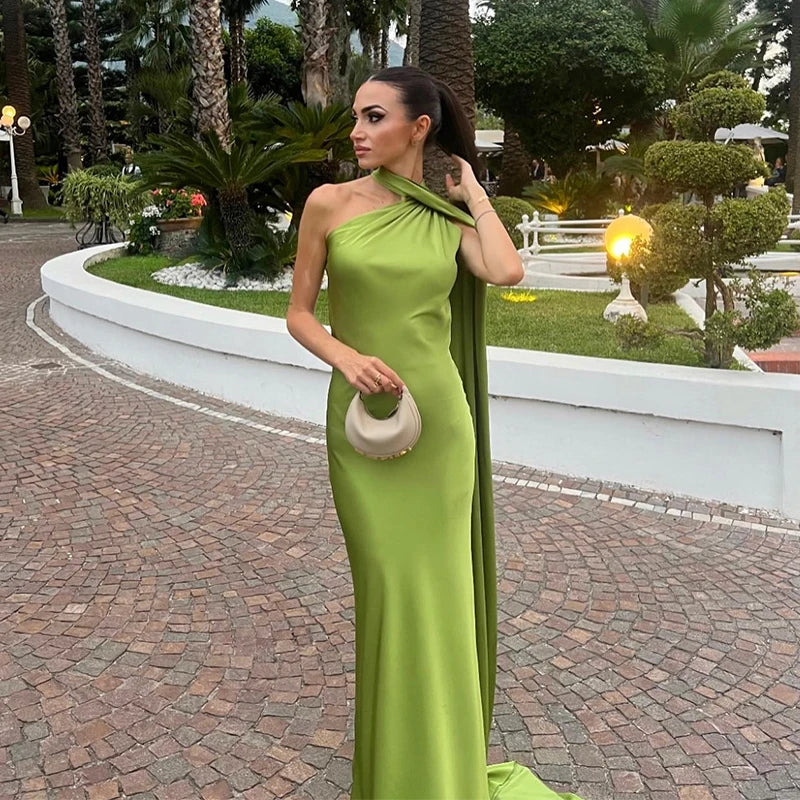 Elegante nastro solido Abito da donna con scollo all'americana con spalle scoperte Senza maniche Backless Slim Abiti lunghi femminili 2025 Estate New Chic Lady Robe