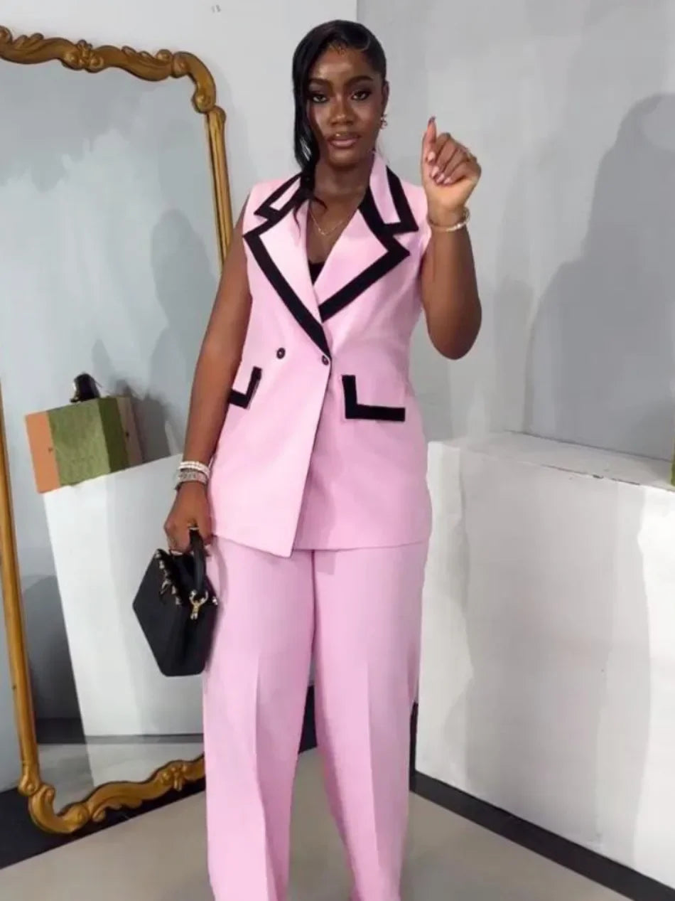 Abito da donna da ufficio con blocco colore elegante stile moda da donna Gilet senza maniche Pantaloni a gamba larga Set da 2 pezzi 2025 Nuovo in estate