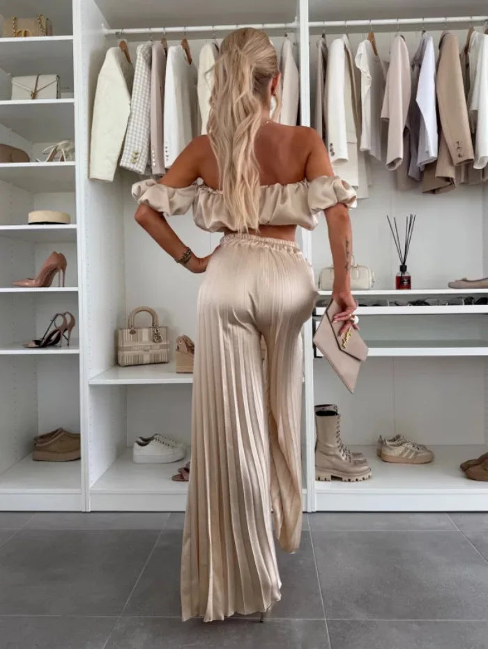 2025 moda estiva nuova donna elegante abito senza spalline casual tinta unita temperamento pantaloni elastici pieghevoli