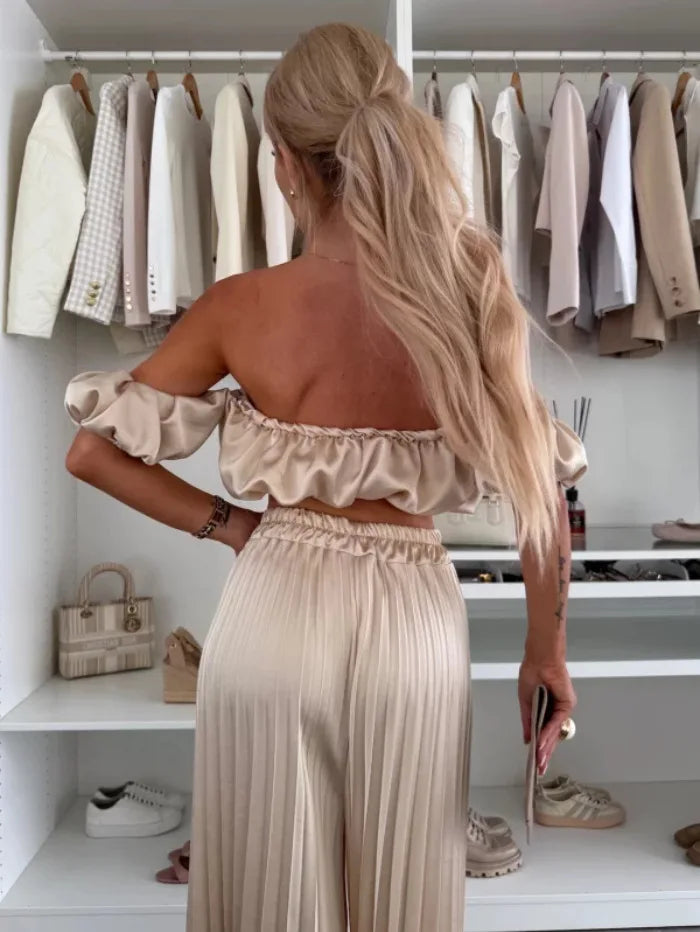 2025 moda estiva nuova donna elegante abito senza spalline casual tinta unita temperamento pantaloni elastici pieghevoli