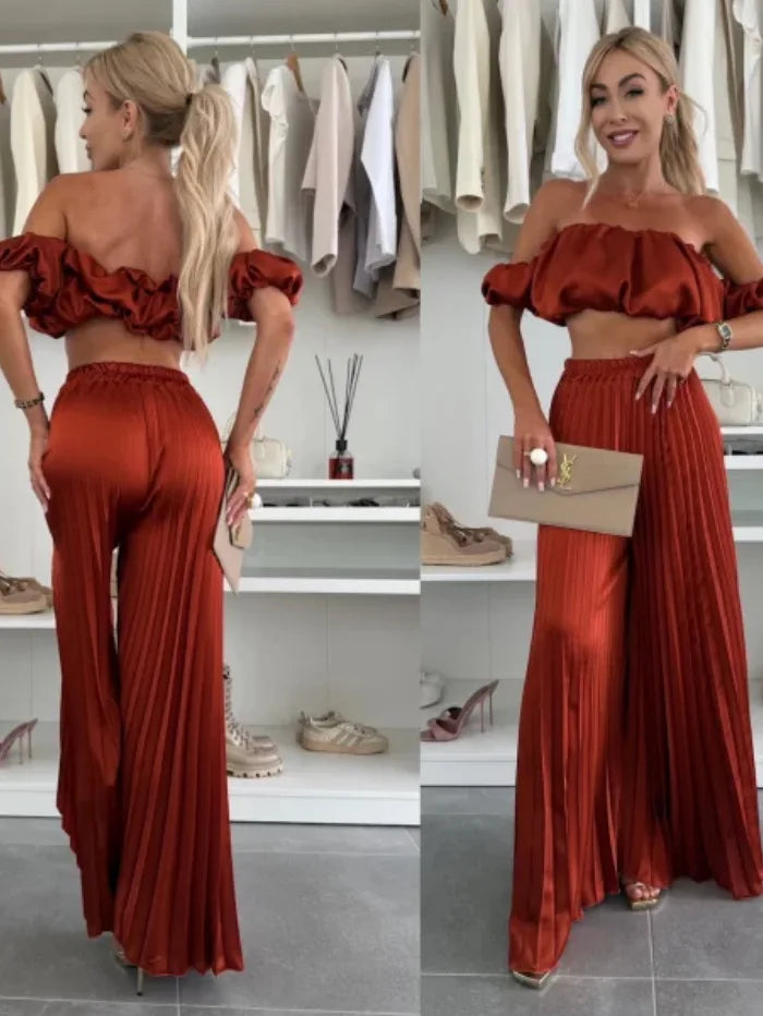 2025 moda estiva nuova donna elegante abito senza spalline casual tinta unita temperamento pantaloni elastici pieghevoli